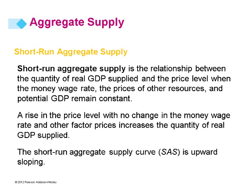 Short-Run Aggregate Supply Short-run aggregate supply is the relationship between the quantity of real
